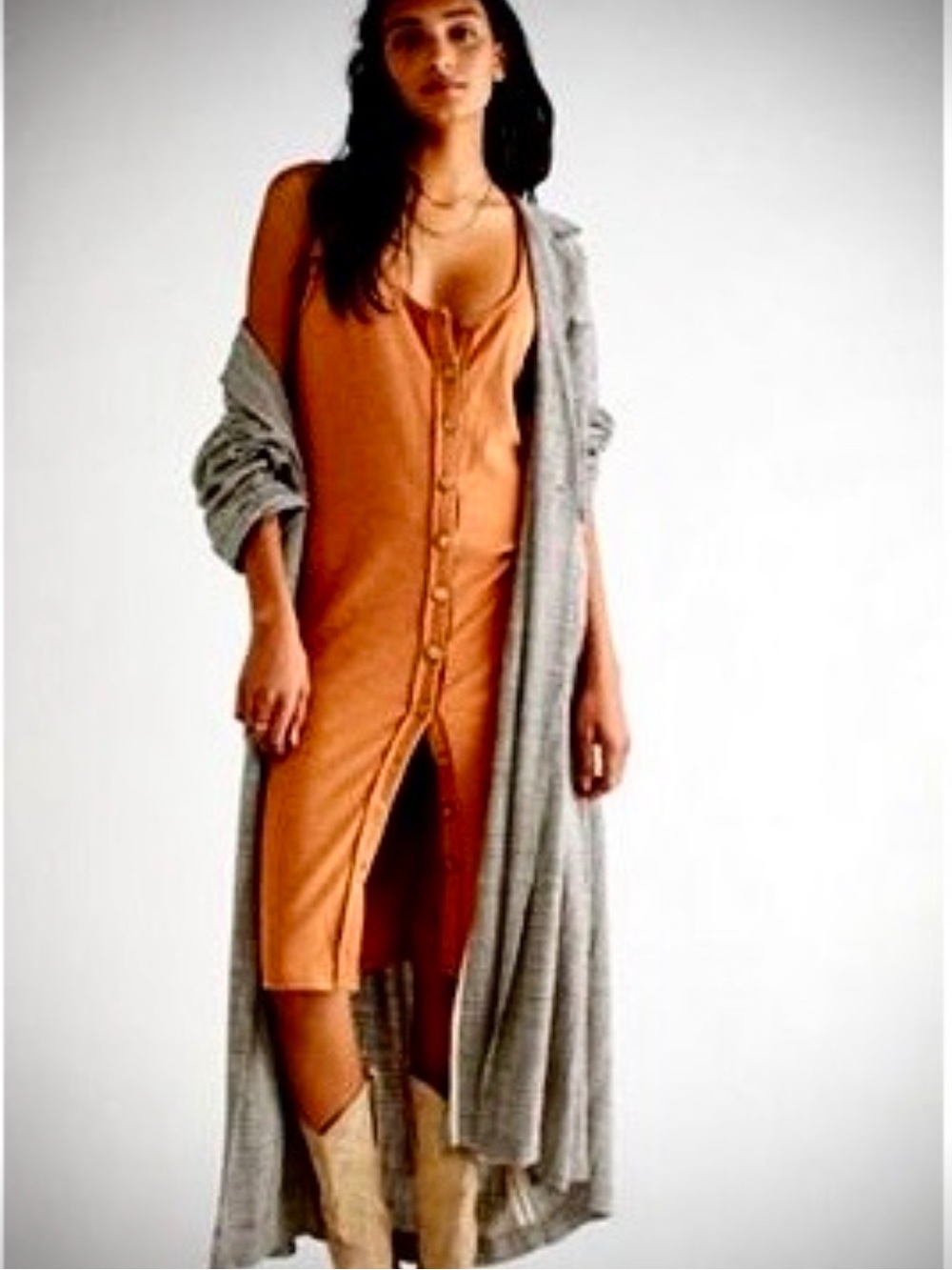FREE PEOPLE We The Free GIA Long Vest Brown Sleeveless DRESS Amber Waves Sz S